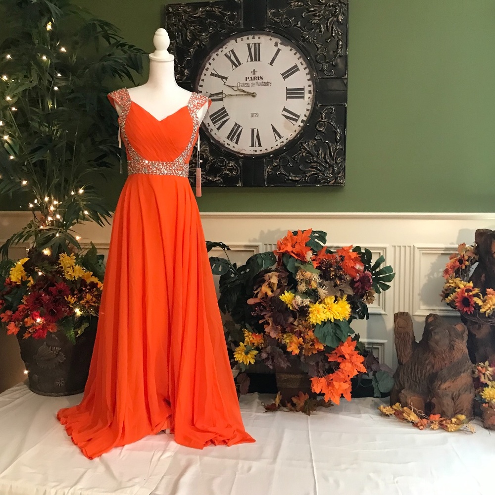 Long Orange Chiffon Prom dress